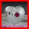 Sterling Silver Charm Heart Beads with Red Stone