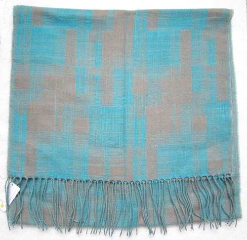 blue and chocolate brown acrylic woven scarf