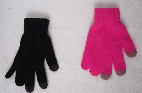 Acrylic gloves, available in black and red