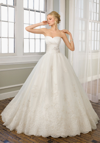 GEORGE BRIDE Elegant Strapless A-line Satin and Lace Wedding Dress