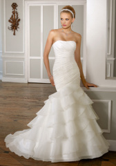 GEORGE BRIDE Mermaid Strapless Satin Wedding Dress With Pleated Bodice