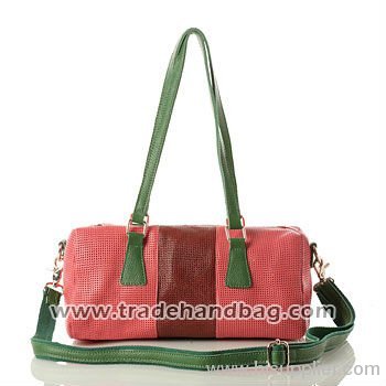 Perforated mixed-color leather handbag wholesale