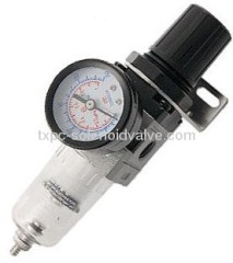 Pneumatic Air Source Treatment w Gauge Black Silver Tone