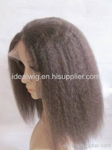 14''2 remy hair full lace wig KINKY STRAIGHT dark brown