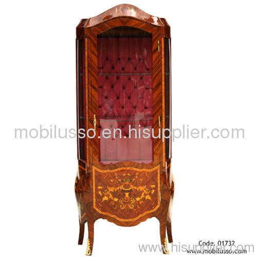 Classy Marquetry Louis XV style 'Bombe' Vitrine