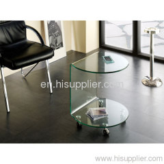 Glass side table with wheels