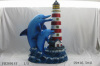 Resin Dolphin with Lighthouse Sculpture