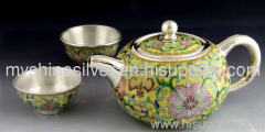 Beijing silver enamel crafts vintage tea set