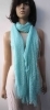 blue woven scarf, printed stars