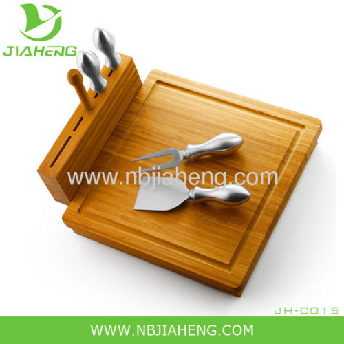 Bamboo Cheese Board 4 Stainless Steel Cutting Tools And Hideaway Drawer