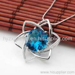 925 silver chain,blue topaz pendant ,silver pendant ,fine jewelry,