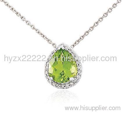18 inch silver chain necklace,Cubic Zironia &peridot pendant necklace,fine jewelry