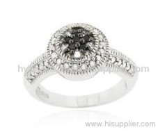 Sterling Silver 2.5ct TDW Black Diamond Flower Ring,925 silver jewelry,fine jewelry