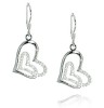 Sterling Silver Cubic Zirconia Double Heart Dangle Earrings,925 silver jewelry,fine jewelry