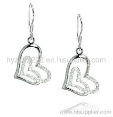 Sterling Silver Cubic Zirconia Double Heart Dangle Earrings,925 silver jewelry,fine jewelry