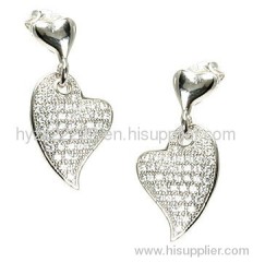 Serendipity Sterling Silver Cubic Zirconia Micro Pave Heart Dangle Earrings,925 silver jewelry,fine jewelry