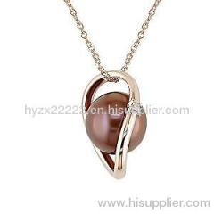 14k Rose Gold Brown Freshwater Pearl and Diamond Necklace,Pearl Pendant