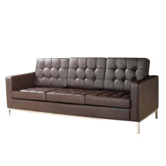 brown leather Florence Knoll Driezits sofa