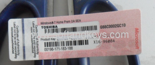 Windows 7 Home Prem COA Key Label Sticker License, X16, Toshiba, Pink