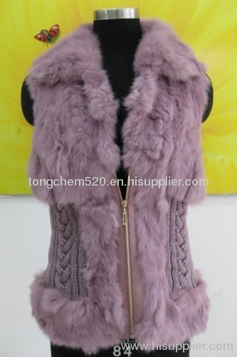 rabbit fur rex rabbit fur & knitted vest for women