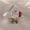 acrylic rose clock,lucite red rose display with clock