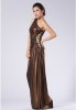 Wholesale retail floor length one-shoulder champagne crepe lady's evening dresses