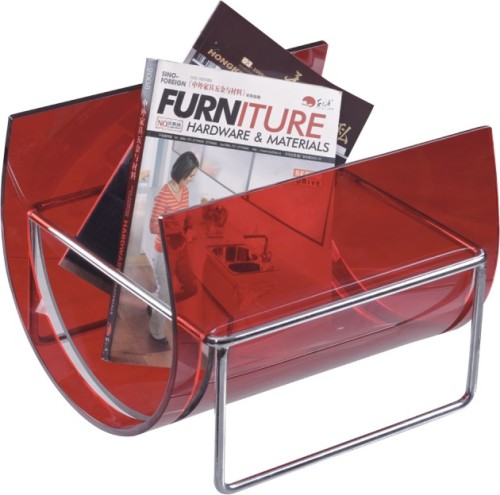 Fashion red Plastic Book Orginzer rack magazine holder Acrylic with chromed steel magazine frame