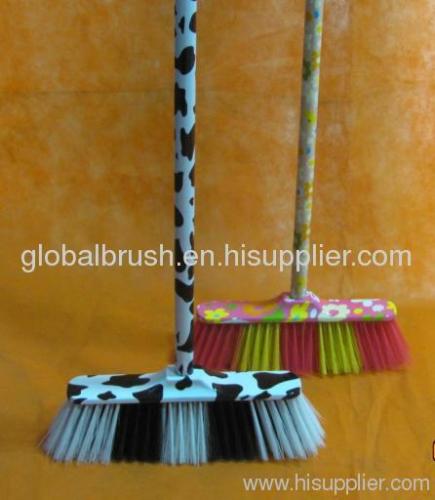 HQ0578P household water transfer printing broom head,colorful broom,hand besom