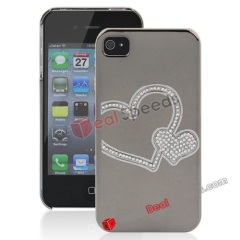 Diamond Inlaid Dual Hearts Hard Case Cover for iPhone 4S/ iPhone 4(Grey)