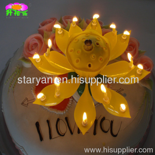 Rotating double-deck lotus flower muscial candle for birthday