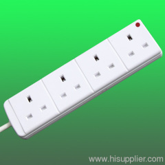 4 way uk BS1363 Neon extension socket,13a fused plug, 2m, white