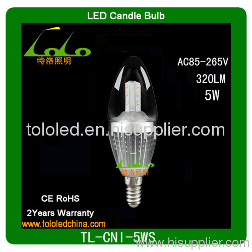 5W led candle bulb dimmable e121/e14/e17 for crystal light