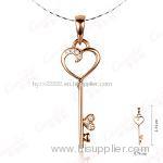 design 18k rose gold and diamond heart key pendant necklace,18k rose gold jewelry,diamond pendant necklace