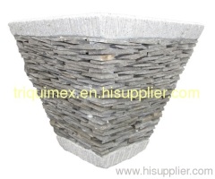 Natural stacked stone flower pot