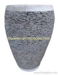 Natural stacked stone round flower pot