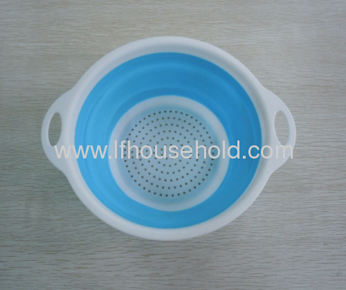 8'' blue round shape plastic folding colander