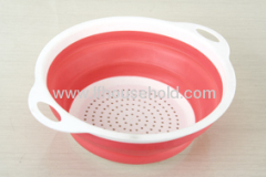 Red round shape plastic folding colander