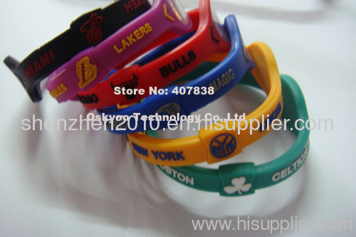 NBA silicone basketball team hologram sports bracelet 6 team sports energy bands power and balance bands