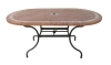 Wrought iron and ceramic mosaic oval dining table with parasol base