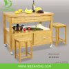 Horizontal Pressed Natural Solid Bamboo Kitchen Island Cart Trolley