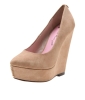 Nude faux suede round toe wedge heel shoes