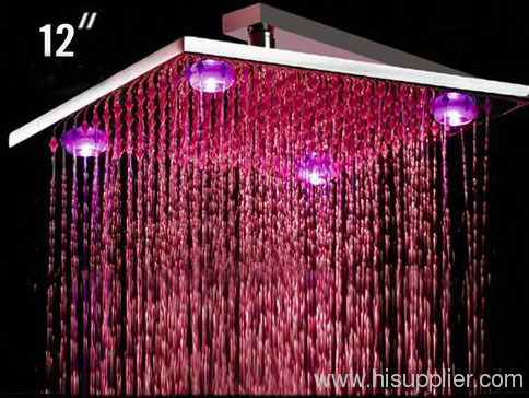 Round 3 Color LED Rainfall Shower Head In Bathroom