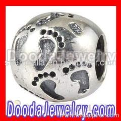 Silver european Family Footprints Charm Bead Wholesale