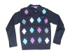 Mens twofer sweater with front diamond over printed