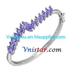 Rhodium plated cubic zirconia bangle VSB022-7 with tanzanite CZ stones