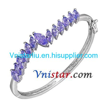 Rhodium plated cubic zirconia bangle VSB022-7 with tanzanite CZ stones