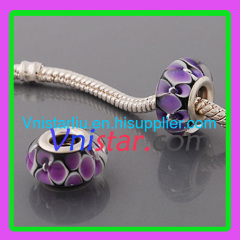 Silver plated core wholesale murano glass bead PGB546 with purple flowers