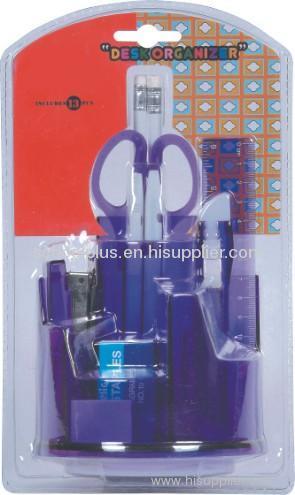 PURPLE PLASTIC DESKTOP ORGANIZER STATIONERY SET