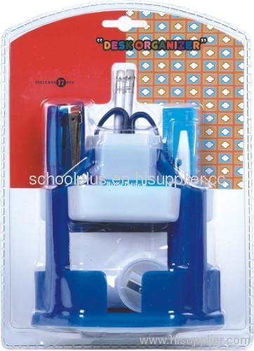 BLUE PLASTIC DESKTOP ORGANIZER STATIONERY SET