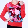 Ladies V Neck Long Sleeve Knit jacquard sweater